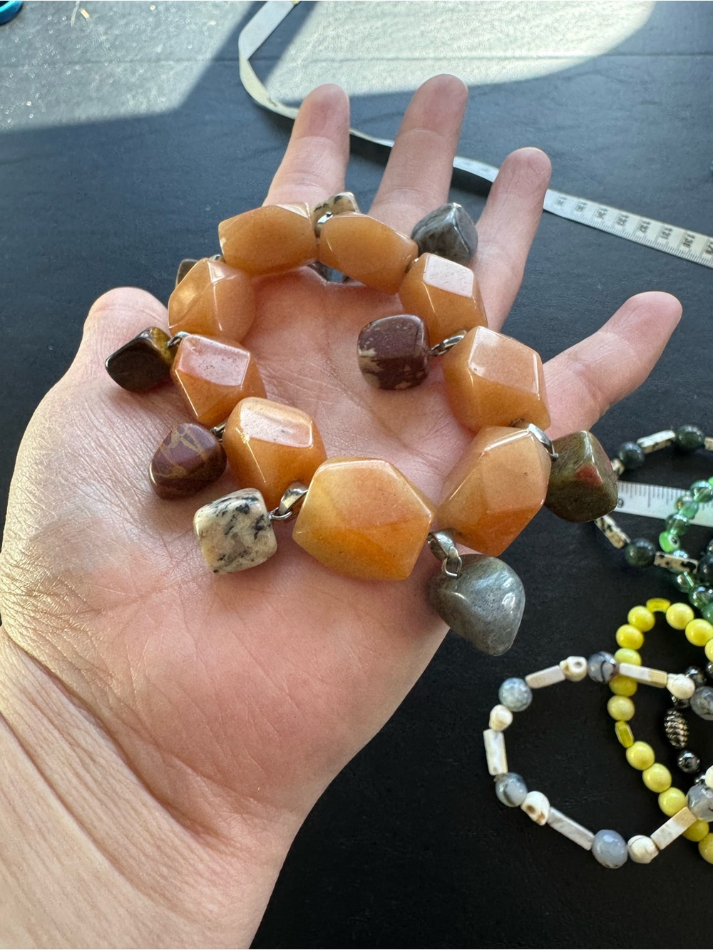 Handcrafted Orange Stone Stretch Bracelet
